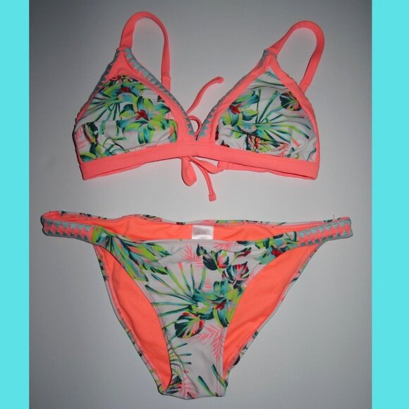 NWOT XHILARATION Tropical Floral Bikini Matching Set D/DD Large Bottom Crochet - Picture 1 of 7